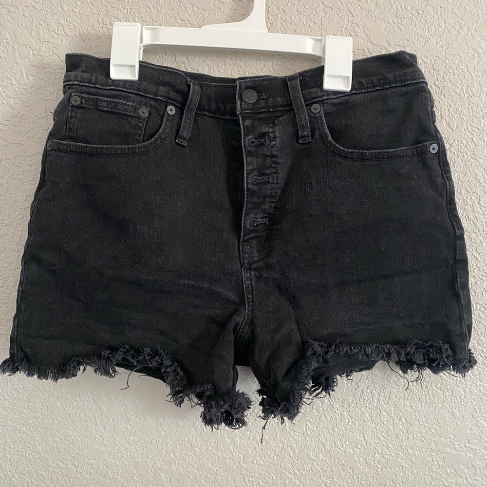 Madewell Black Jean Shorts High-Waisted Frayed Hem